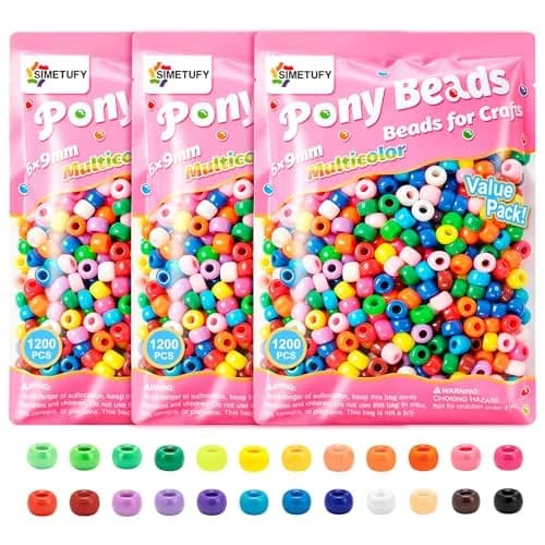 Simetufy Pony Beads 3600Pcs Rainbow Plastic Beads | Assorted Colors for DIY Crafts thumbnail 1