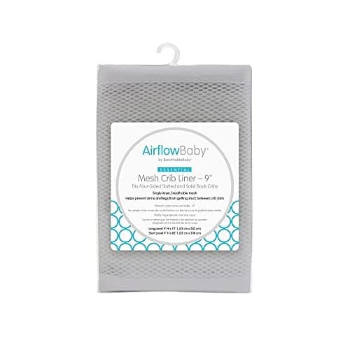 AirflowBaby Mesh Crib Liner for Full-Size Slatted Cribs | Lightweight 2mm Mesh Panels, Helps Reduce Slipping, Machine Washable, Gray, 9 inch thumbnail 1