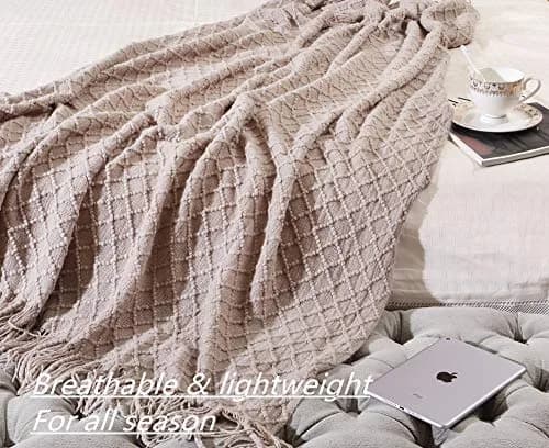 CREVENT Farmhouse Knit Throw Blanket 127cm x 152cm | Soft Warm Cozy Light Weight for Spring Summer thumbnail 3