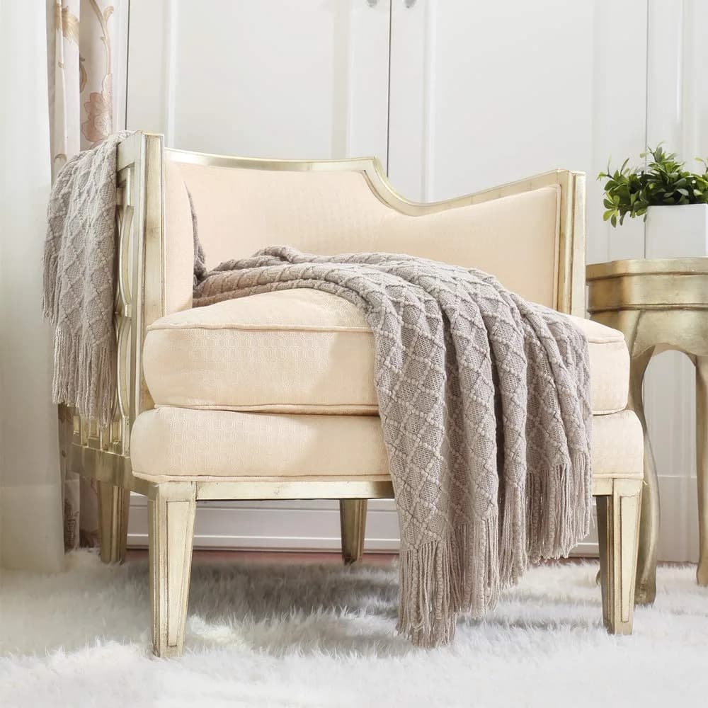 CREVENT Farmhouse Knit Throw Blanket 127cm x 152cm | Soft Warm Cozy Light Weight for Spring Summer - main product image