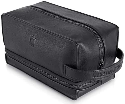 MAKE LIFE EXCLUSIVE Men's Leather Toiletry Bag, Travel Dopp Kit, Shave Kit | Waterproof, 2-Compartment, Stylish thumbnail 1