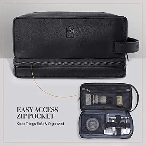 MAKE LIFE EXCLUSIVE Men's Leather Toiletry Bag, Travel Dopp Kit, Shave Kit | Waterproof, 2-Compartment, Stylish thumbnail 4