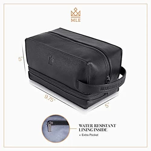 MAKE LIFE EXCLUSIVE Men's Leather Toiletry Bag, Travel Dopp Kit, Shave Kit | Waterproof, 2-Compartment, Stylish thumbnail 7