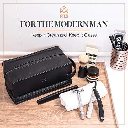 MAKE LIFE EXCLUSIVE Men's Leather Toiletry Bag, Travel Dopp Kit, Shave Kit | Waterproof, 2-Compartment, Stylish thumbnail 2