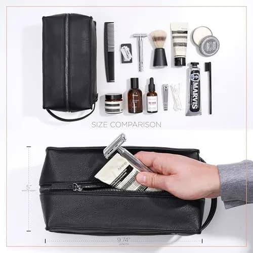 MAKE LIFE EXCLUSIVE Men's Leather Toiletry Bag, Travel Dopp Kit, Shave Kit | Waterproof, 2-Compartment, Stylish thumbnail 3