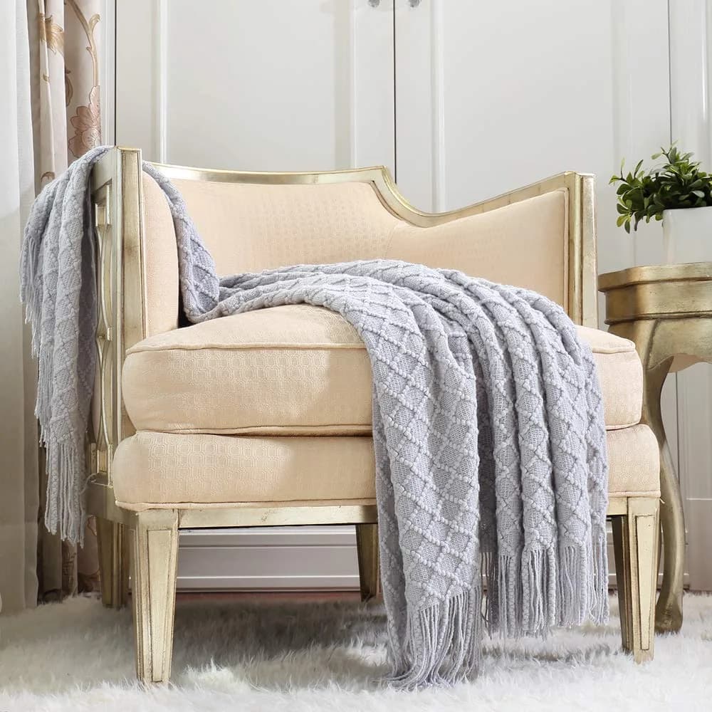 CREVENT Rustic Farmhouse Couch Sofa Throw Blanket 50''X60'' Light Grey | Cozy Spring & Summer Decor