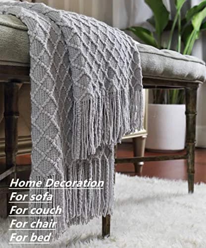 CREVENT Rustic Farmhouse Couch Sofa Throw Blanket 50''X60'' Light Grey | Cozy Spring & Summer Decor thumbnail 4