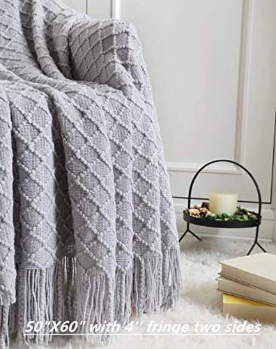 CREVENT Rustic Farmhouse Couch Sofa Throw Blanket 50''X60'' Light Grey | Cozy Spring & Summer Decor thumbnail 2