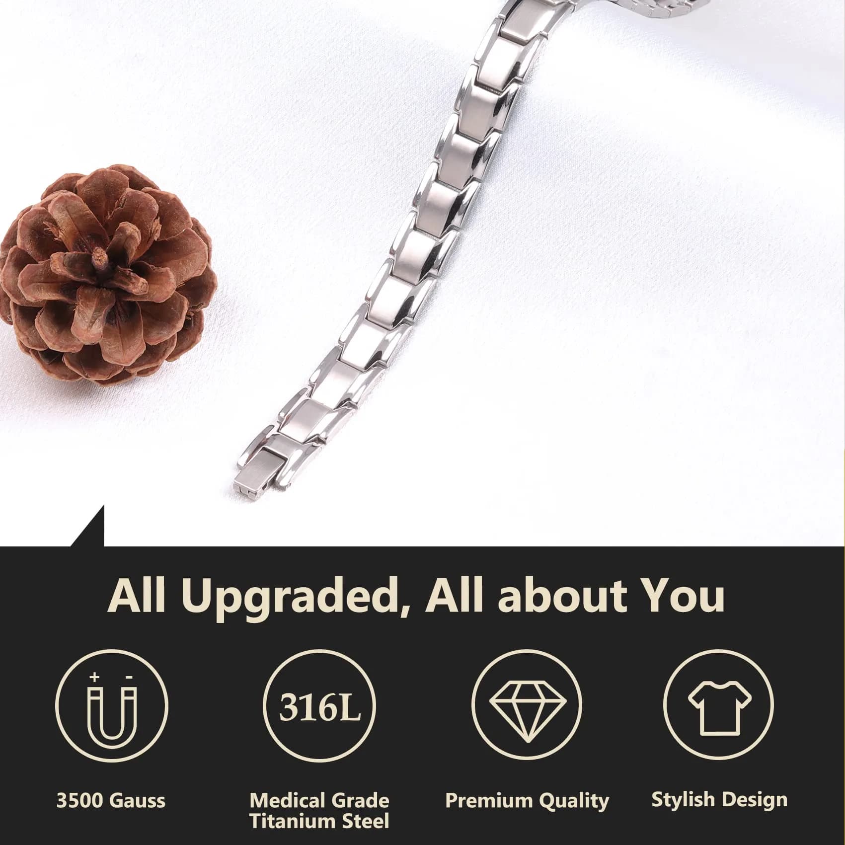 Feraco Magnetic Bracelet Titanium Steel 22cm (8.66 inch) | 18 Neodymium Magnets - view 3