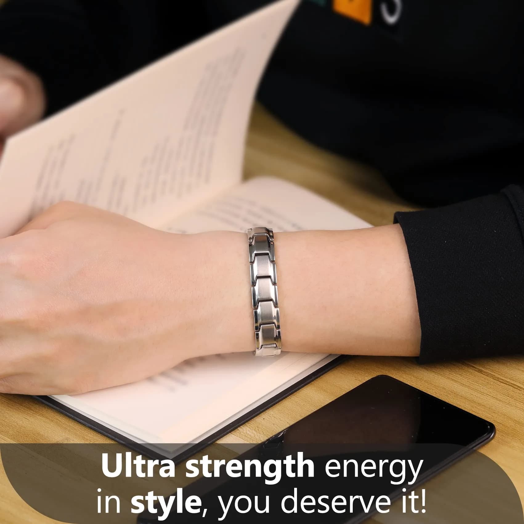 Feraco Magnetic Bracelet Titanium Steel 22cm (8.66 inch) | 18 Neodymium Magnets - view 4