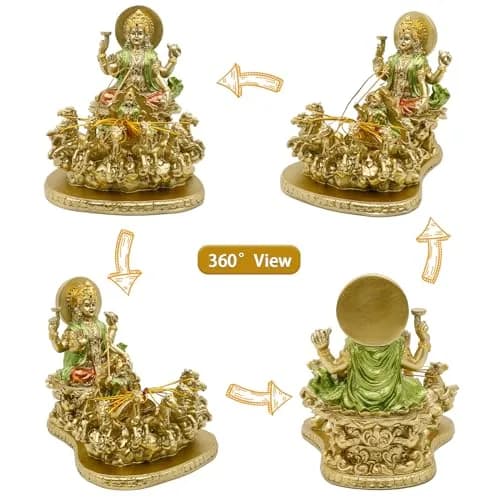alikiki Lord Surya Statue - Antique Gold Polystone 19.05cm (7.5") | Hand-Painted Hindu God Idol thumbnail 2