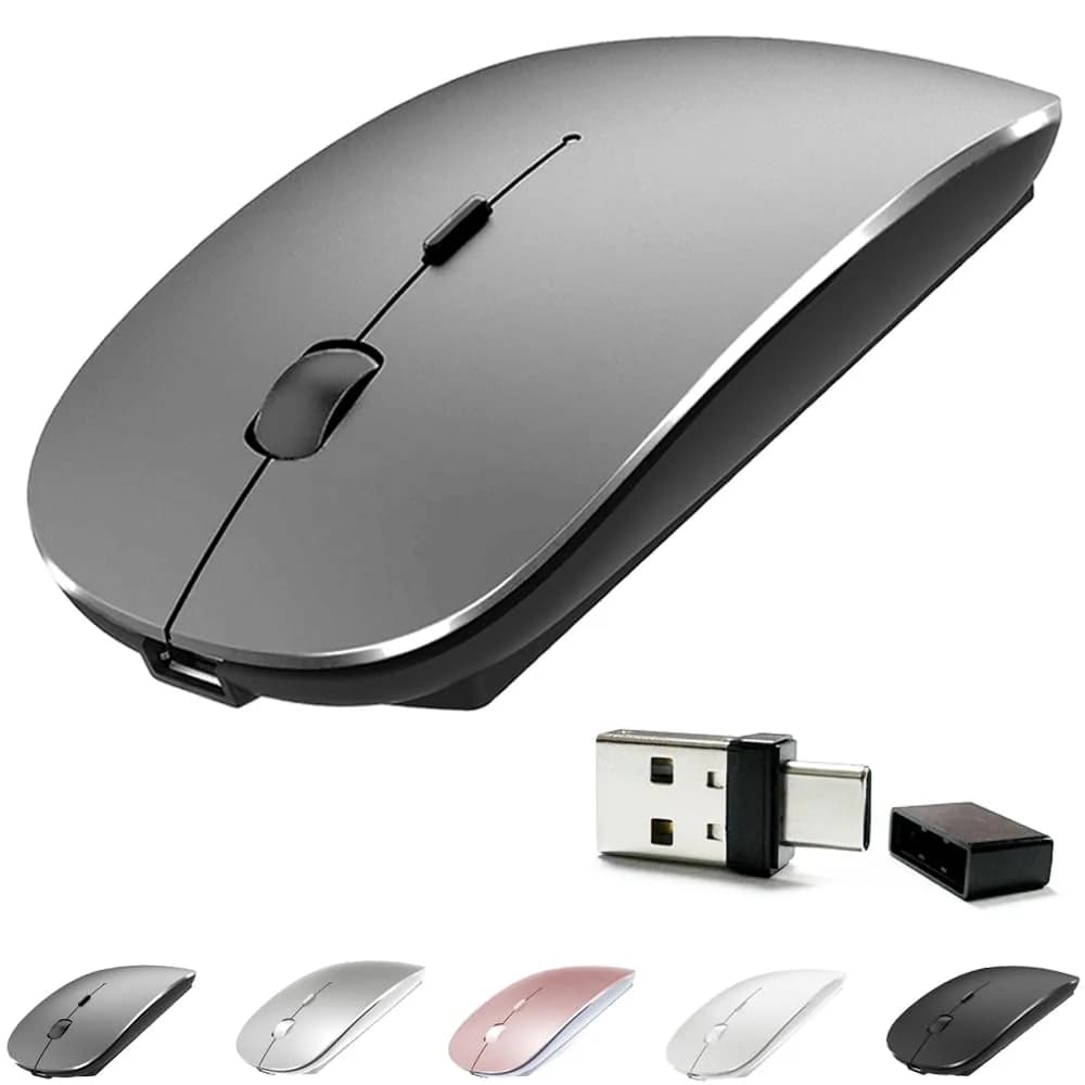 KLO Rechargeable Wireless Mouse - Bluetooth 5.2/3.0, Type-C, 2.4G USB Receiver - Silent Optical Mouse for Mac, Windows, Laptop (Grey, 1-Pack) - main product image