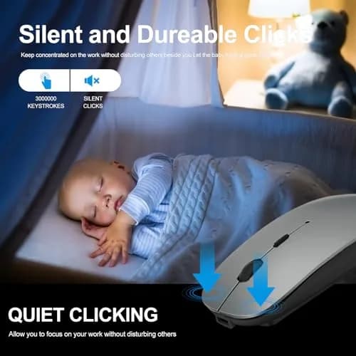 KLO Rechargeable Bluetooth Mouse 4 Modes | Silent, 1600 DPI, Type-C/USB/BT5.2 | Grey thumbnail 5