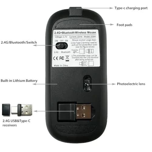 KLO Rechargeable Bluetooth Mouse | Dual Mode, 4 Connection Types, Silent, 1600 DPI, Compatible with Mac & Windows thumbnail 6