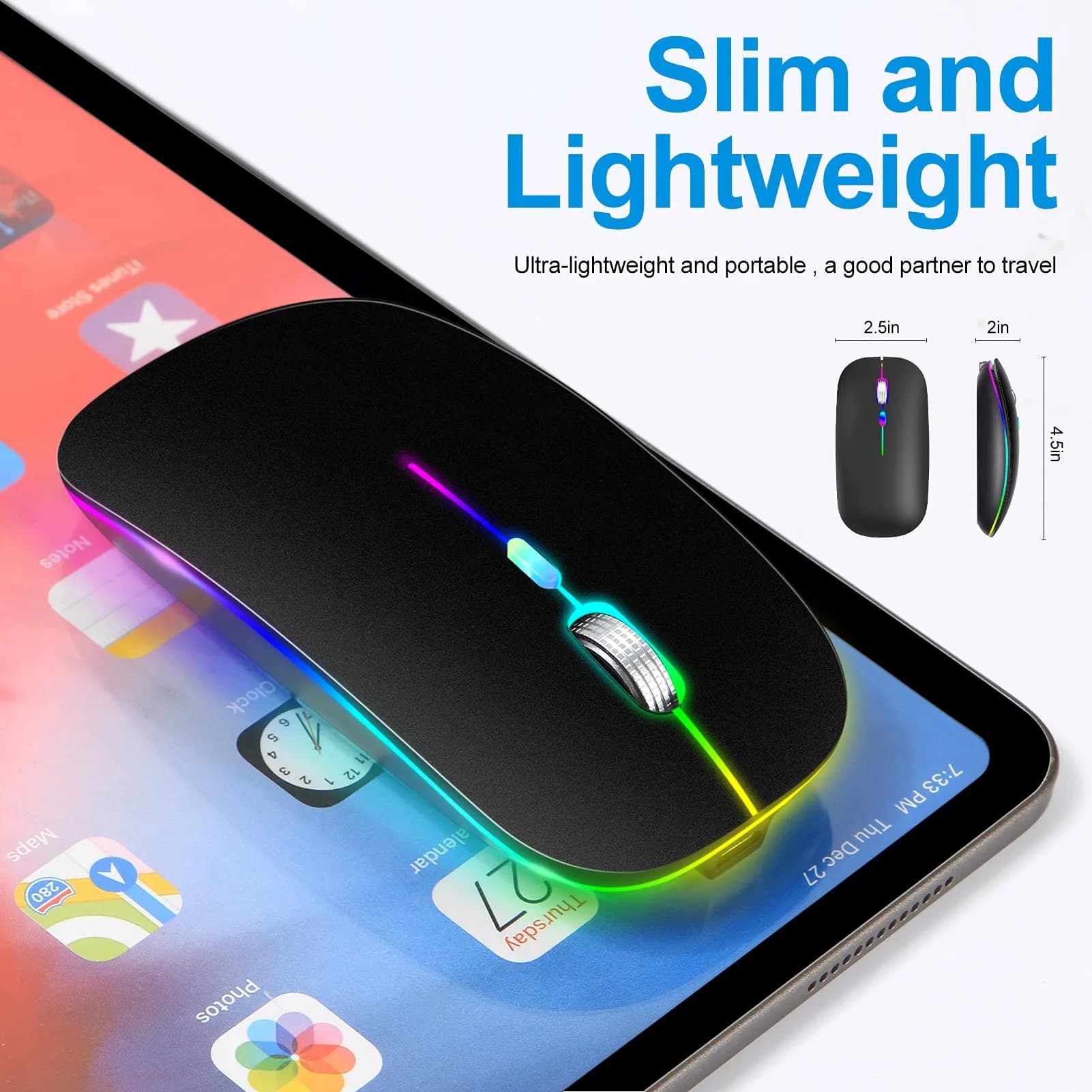 KLO Rechargeable Wireless Mouse - Black, Bluetooth 5.2/3.0, Type-C & 2.4G USB - view 4