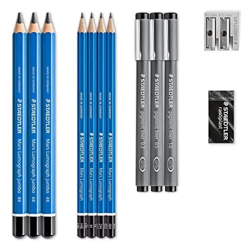 Staedtler Mars Lumograph Art Set | Drawing Kit with Pencils, Pens, Eraser & Sharpener (12 Piece) for Artists & Students thumbnail 2