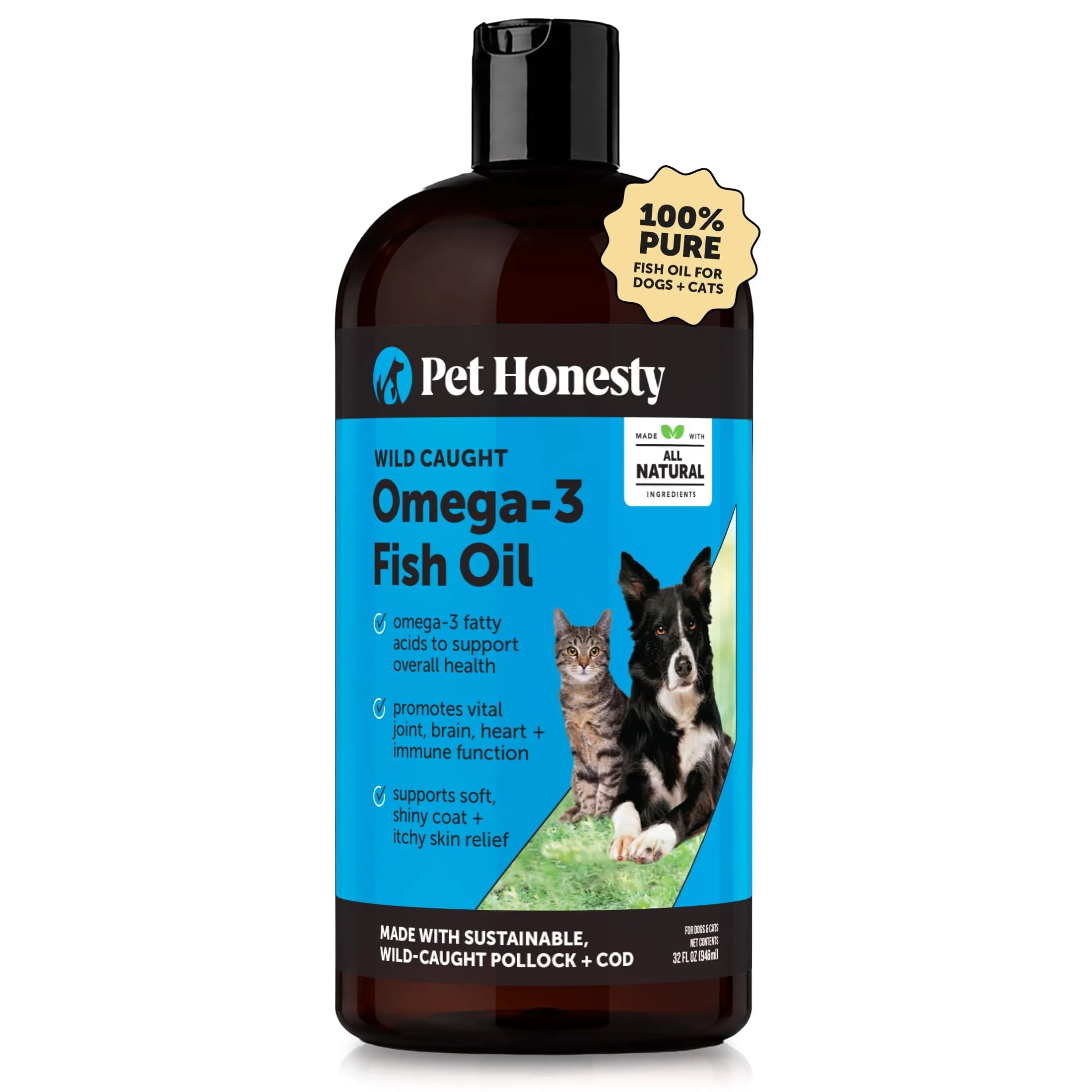 Pet Honesty Omega 3 Fish Oil for Dogs and Cats 16oz (473ml) | Supports Skin, Coat, Joints, and Immunity — Fish Oil / 32oz