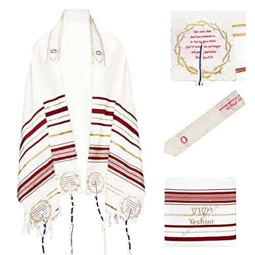 Shofars From Afar The Blood of Yeshua Jesus Red Tallit Prayer Shawl with Matching Yeshua Tallit Zipper Bag | Faithful Red & Gold Design (72x22 inches) thumbnail 1