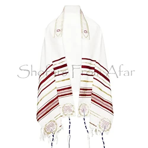 Shofars From Afar The Blood of Yeshua Jesus Red Tallit Prayer Shawl with Matching Yeshua Tallit Zipper Bag | Faithful Red & Gold Design (72x22 inches) thumbnail 7