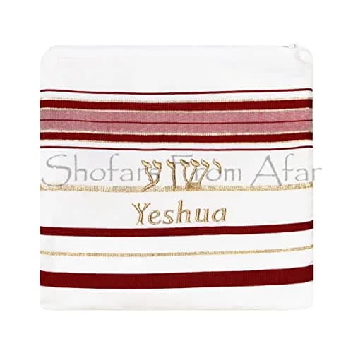 Shofars From Afar The Blood of Yeshua Jesus Red Tallit Prayer Shawl with Matching Yeshua Tallit Zipper Bag | Faithful Red & Gold Design (72x22 inches) thumbnail 3