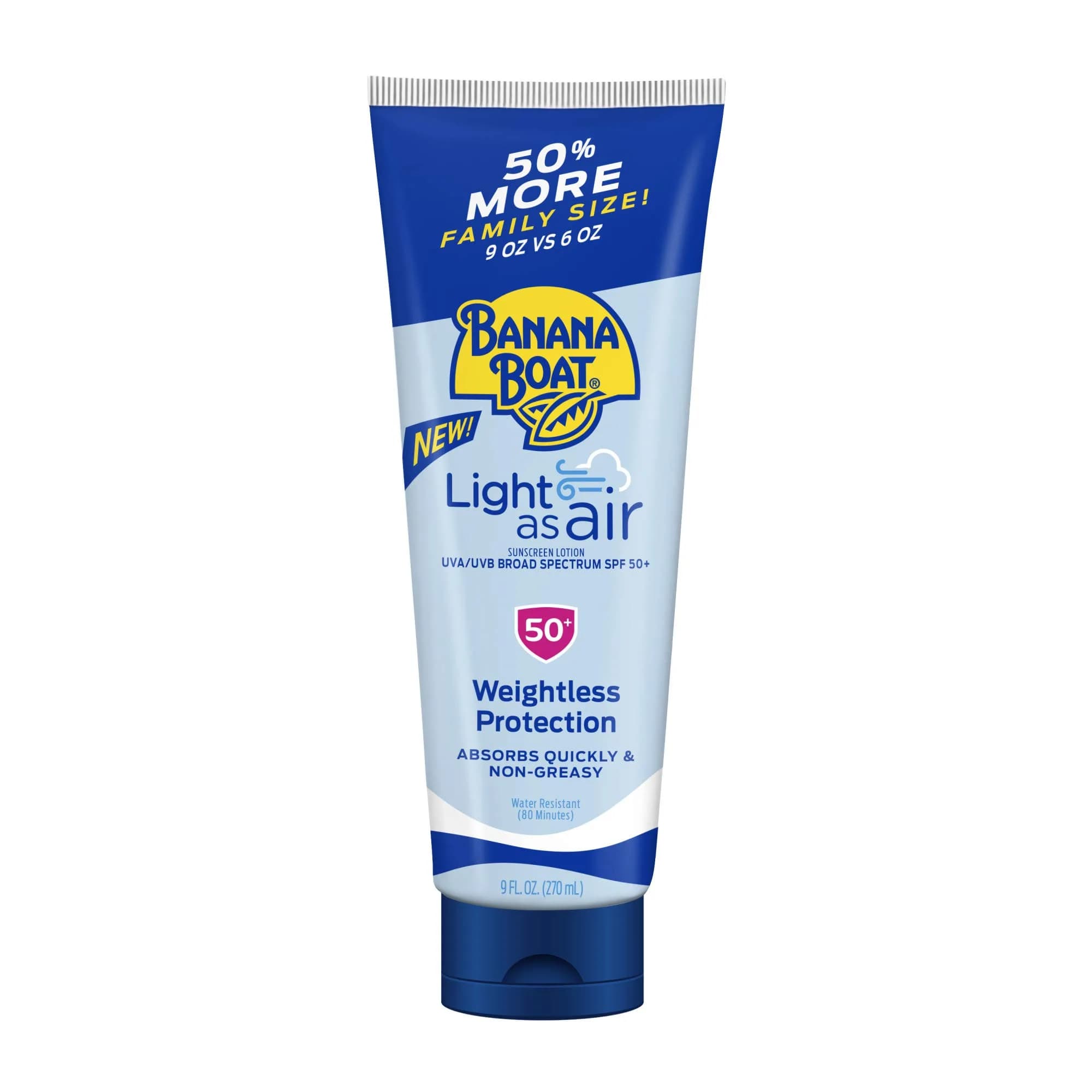 Banana Boat Light As Air Sunscreen Lotion SPF 50, 9oz (266ml) | Broad Spectrum UVA/UVB Protection - main product image
