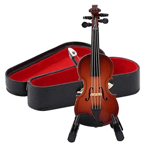 HEEPDD Miniature Violin Model 8cm (3.15in) | Wooden Dollhouse Accessory with Bow, Stand, Case | Traditional Music Theme thumbnail 4