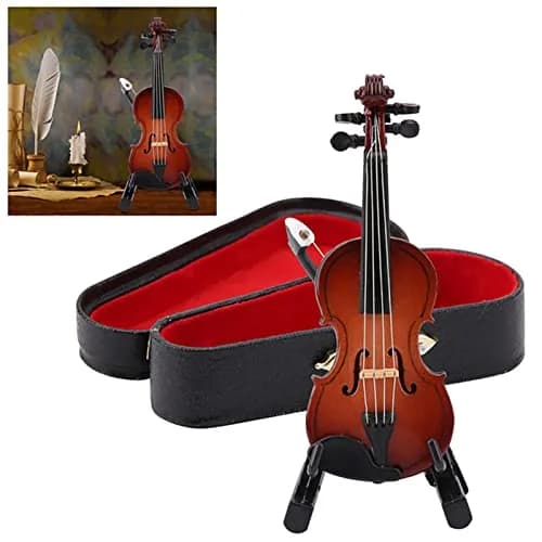HEEPDD Miniature Violin Model 8cm (3.15in) | Wooden Dollhouse Accessory with Bow, Stand, Case | Traditional Music Theme thumbnail 6