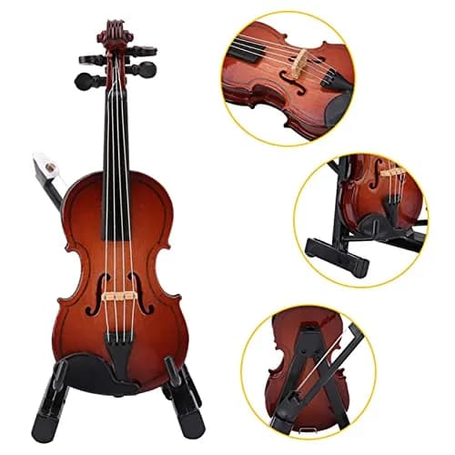HEEPDD Miniature Violin Model 8cm (3.15in) | Wooden Dollhouse Accessory with Bow, Stand, Case | Traditional Music Theme thumbnail 8