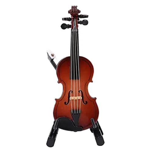 HEEPDD Miniature Violin Model 8cm (3.15in) | Wooden Dollhouse Accessory with Bow, Stand, Case | Traditional Music Theme thumbnail 9