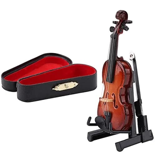 HEEPDD Miniature Violin Model 8cm (3.15in) | Wooden Dollhouse Accessory with Bow, Stand, Case | Traditional Music Theme thumbnail 2