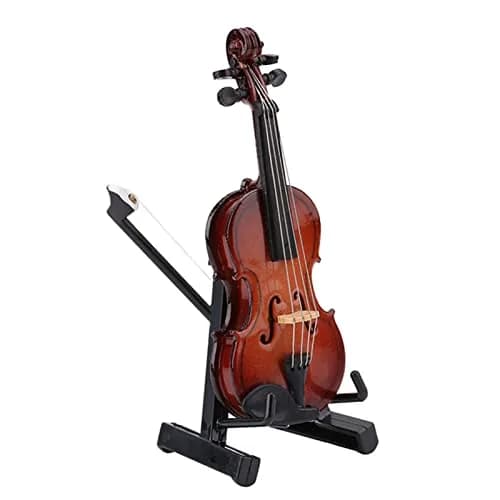 HEEPDD Miniature Violin Model 8cm (3.15in) | Wooden Dollhouse Accessory with Bow, Stand, Case | Traditional Music Theme thumbnail 3