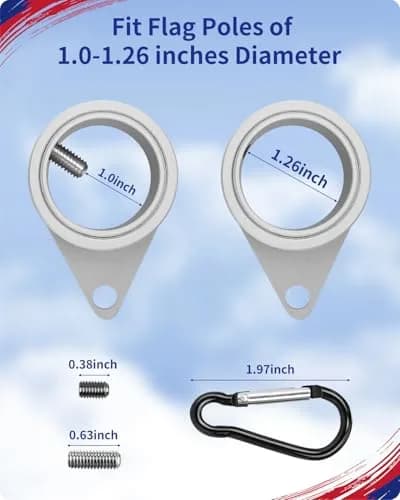 Loretoy 2 Pack Aluminum Alloy Flag Pole Rings 1.27 cm (1.25 Inch) | 360 Degree Rotating Anti-Wrap Design thumbnail 2