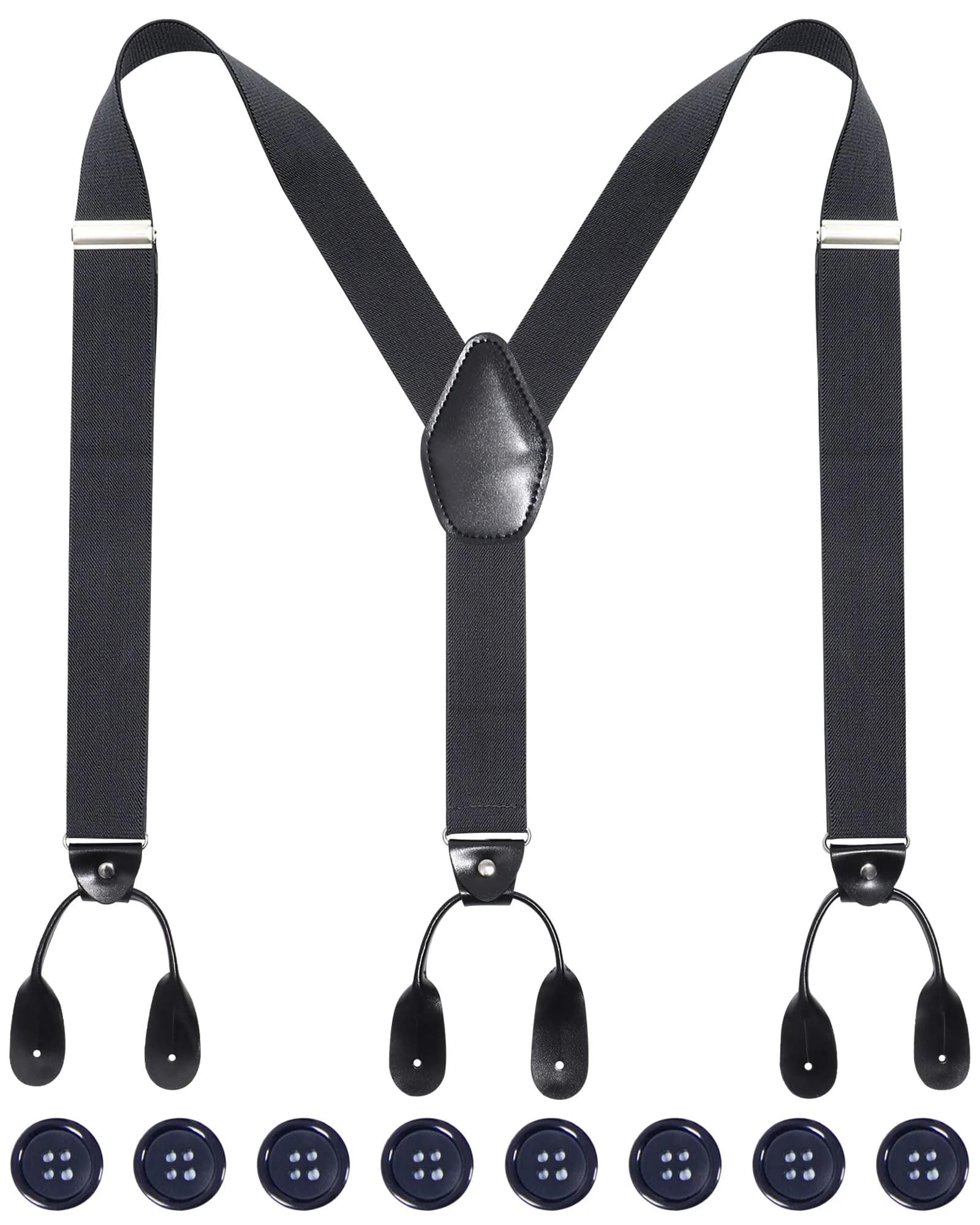 Kajeer Men's Y-Back Button Suspenders - Adjustable Elastic Tuxedo Suspenders (Dark Gray) — Dark Gray