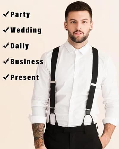 Kajeer Men's Y-Back Button Suspenders - Adjustable Elastic Tuxedo Suspenders (Dark Gray) thumbnail 5