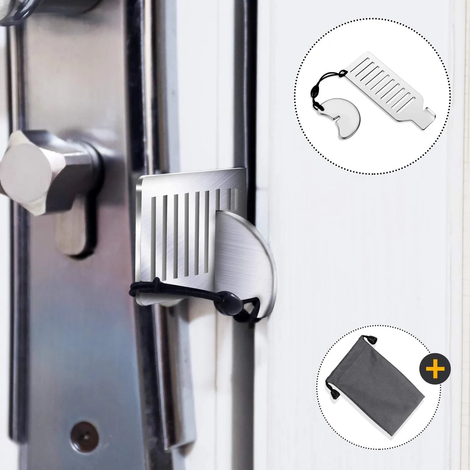 ozozo Portable Door Lock for Travel - Improved Security Device for Hotels & Apartments, Silver (1.18" x 3.15" x 0.4") - view 2