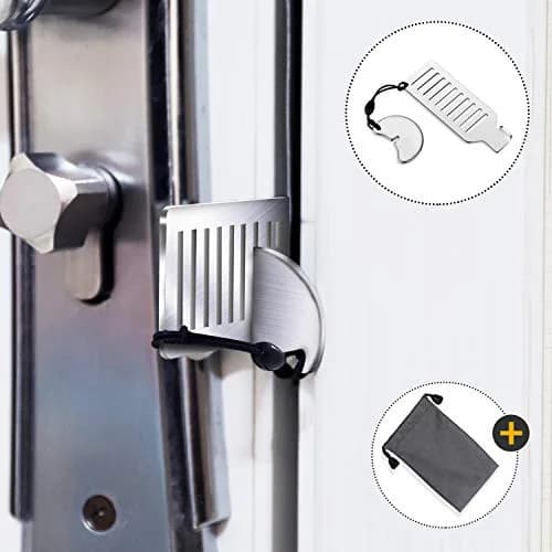 ozozo Portable Door Lock for Travel - Improved Security Device for Hotels & Apartments, Silver (1.18" x 3.15" x 0.4") thumbnail 2