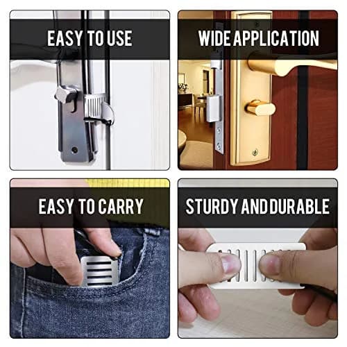 ozozo Portable Door Lock for Travel - Improved Security Device for Hotels & Apartments, Silver (1.18" x 3.15" x 0.4") thumbnail 3
