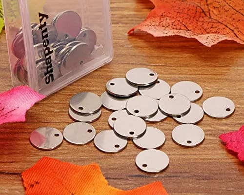 Shapenty 10mm Round Stainless Steel Stamping Tag Pendants, 50PCS | DIY Jewelry Making Charms thumbnail 4