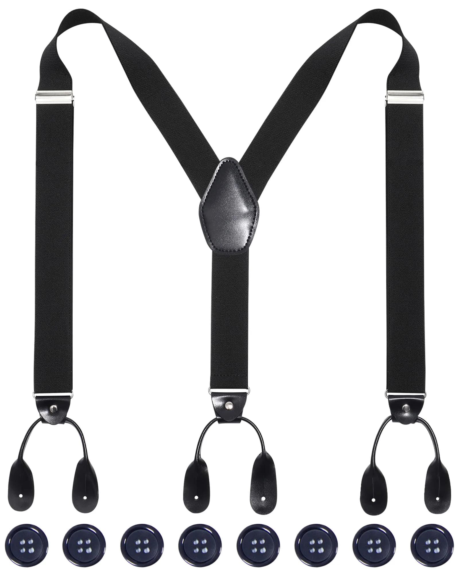 Kajeer Men Button Suspender Adjustable Y-Back Elastic Tuxedo Heavy Duty Suspender | Versatile Formal & Casual Support — Black