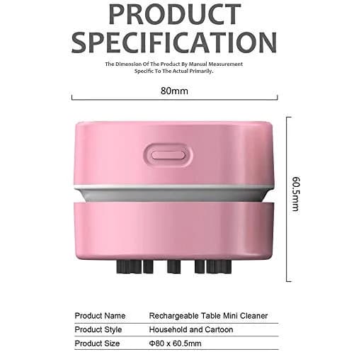 ODISTAR Mini Desktop Vacuum Cleaner Pink | Cordless, Rechargeable, 400 Min Runtime, 1000Pa Suction thumbnail 2