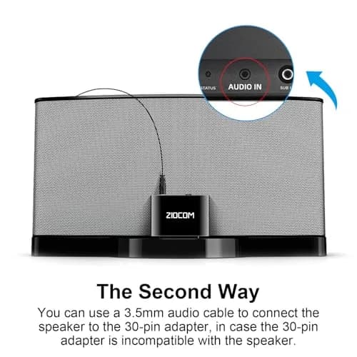 ZIOCOM 30 Pin Bluetooth Adapter Receiver for Bose iPod SoundDock & Speakers 12g (0.42 oz) | Plug, Pair, Play Wireless Audio thumbnail 2