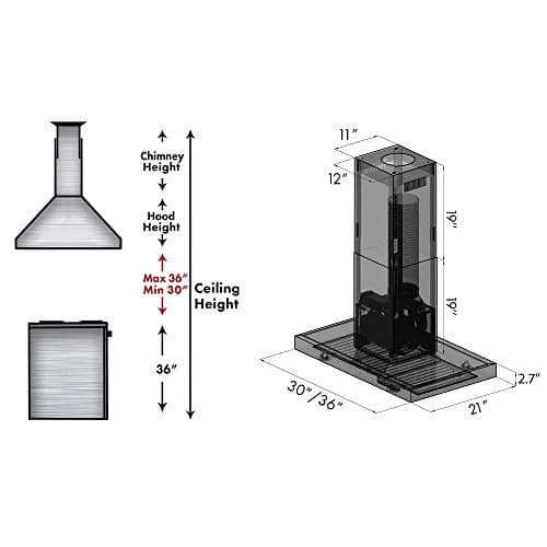 ZLINE Kitchen and Bath 30 in. 400 CFM Convertible Vent Island Range Hood in Black Stainless Steel | Modern Island Mount thumbnail 8