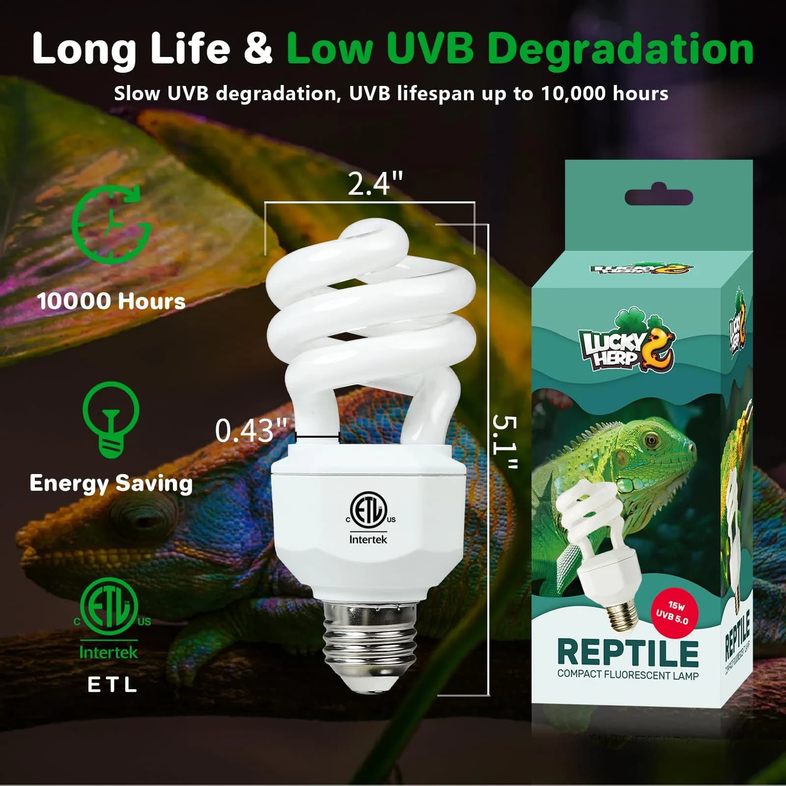 LUCKY HERP UVA UVB Reptile Light 5.0 15W | Tropical UVB 100 Compact Fluorescent Lamp for Lizards, Tortoises, Snakes - view 4