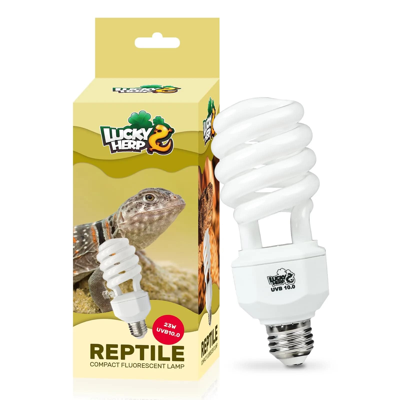 LUCKY HERP UVA UVB Reptile Light 10.0 15W Compact Fluorescent Lamp | Simulates Desert Sunlight for Bearded Dragons, Lizards, Tortoises — 23&10.0