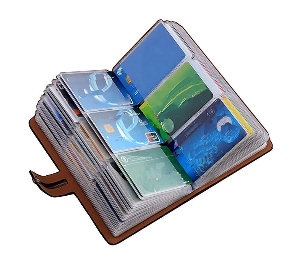 JERLA RFID Credit Card Holder Book 96 Card Slots (18.54cm x 10.92cm x 2.49cm) | Genuine PU Leather Organizer — Black