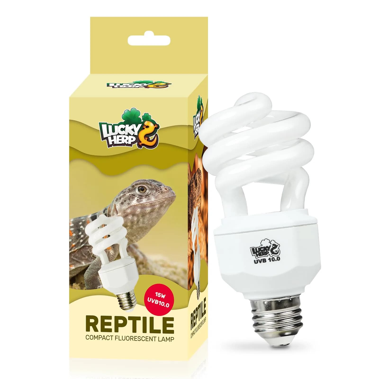 LUCKY HERP UVA UVB Reptile Light 10.0 15W Compact Fluorescent Lamp | Simulates Desert Sunlight for Bearded Dragons, Lizards, Tortoises - main product image