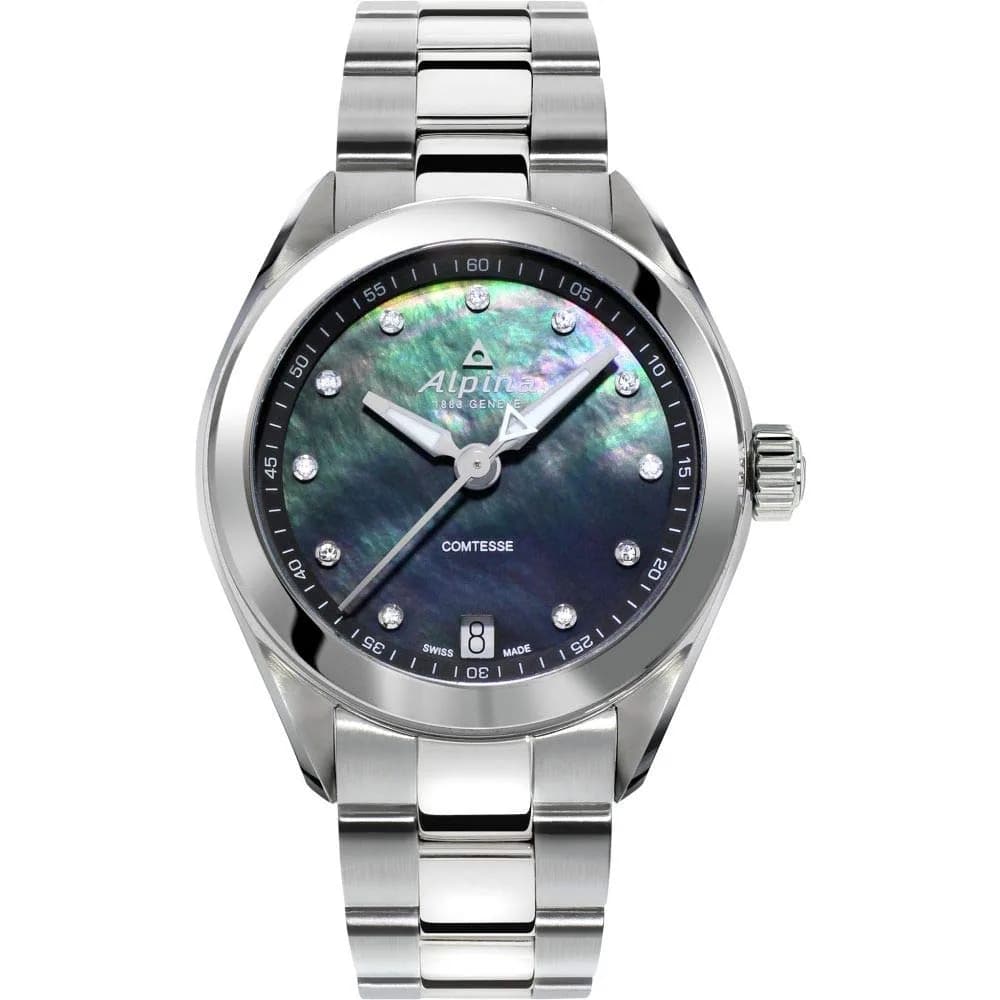 Alpina Ladies' Swiss Quartz Watch 34mm | Diamonds & Mother-of-Pearl Dial, Sapphire Crystal