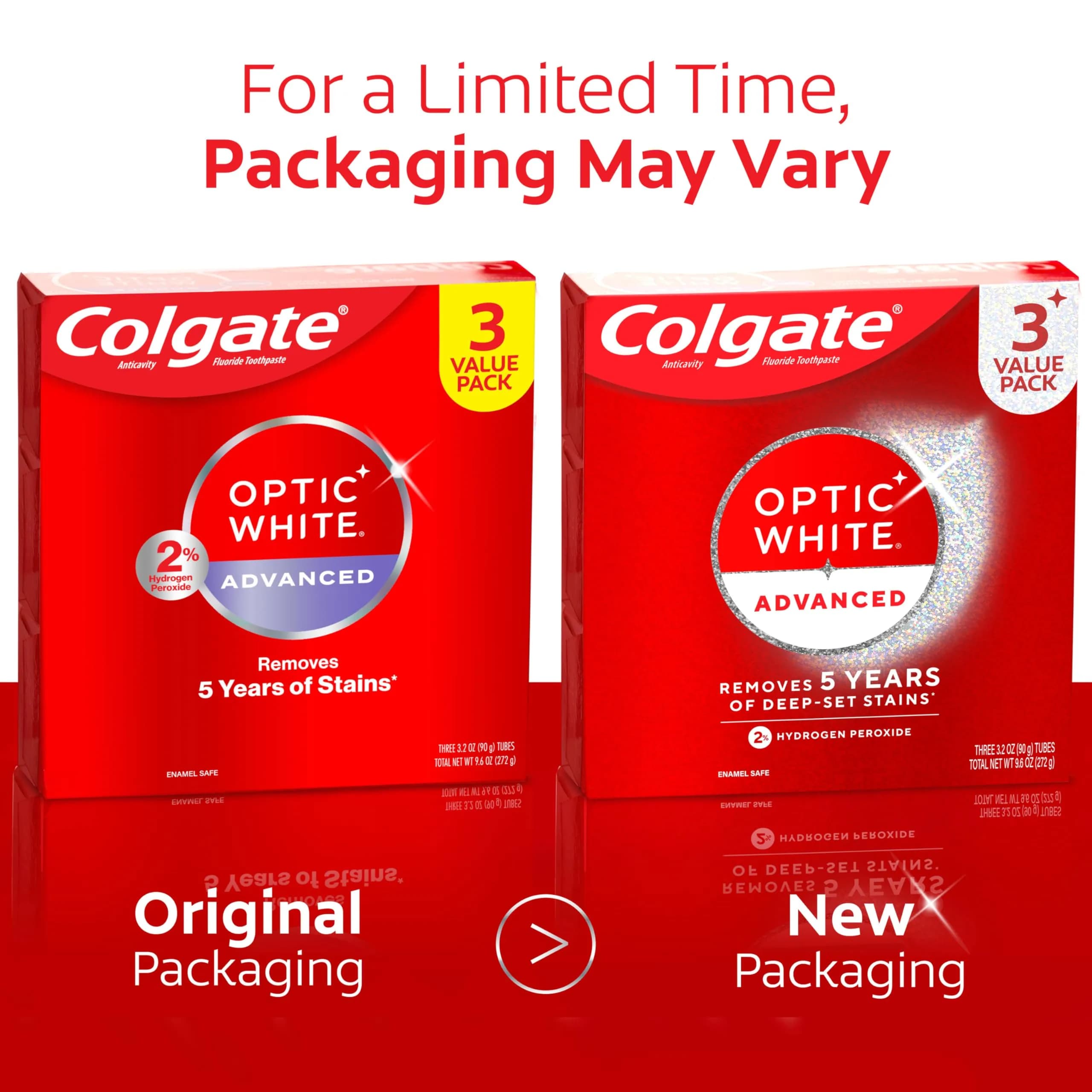 Colgate Optic White Advanced Hydrogen Peroxide Toothpaste 3.2 oz (9.6 oz Total) | Clinically Proven Whitening - view 2