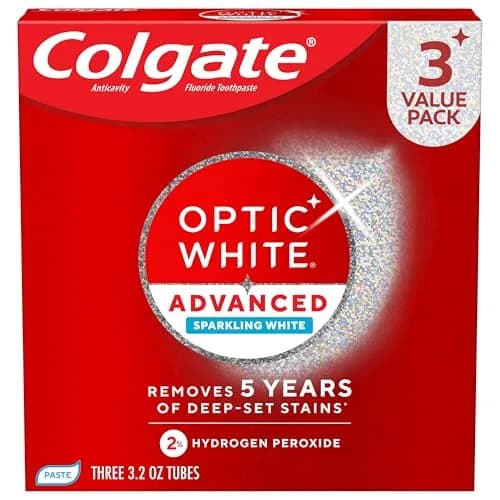 Colgate Optic White Advanced Hydrogen Peroxide Toothpaste 3.2 oz (95ml) 3-Pack | Clinically Proven Whitening thumbnail 1