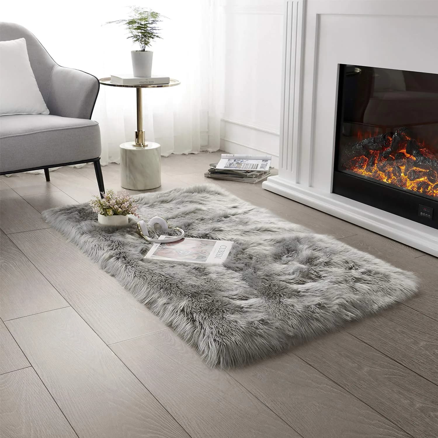 SERISSA Fluffy Faux Sheepskin Fur Area Rug 2ft x 4ft | Soft, Hypoallergenic, Modern Decor